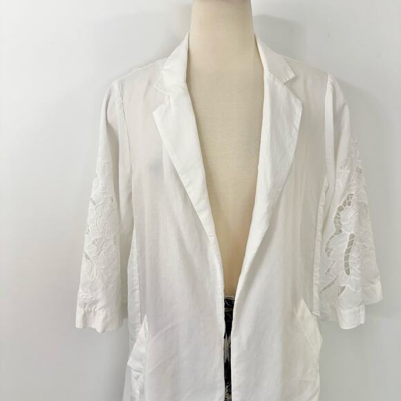 Kobi Halperin Torie Jacket Blazer Linen Blend Floral Eyelet Embroidery White M - Picture 6 of 11